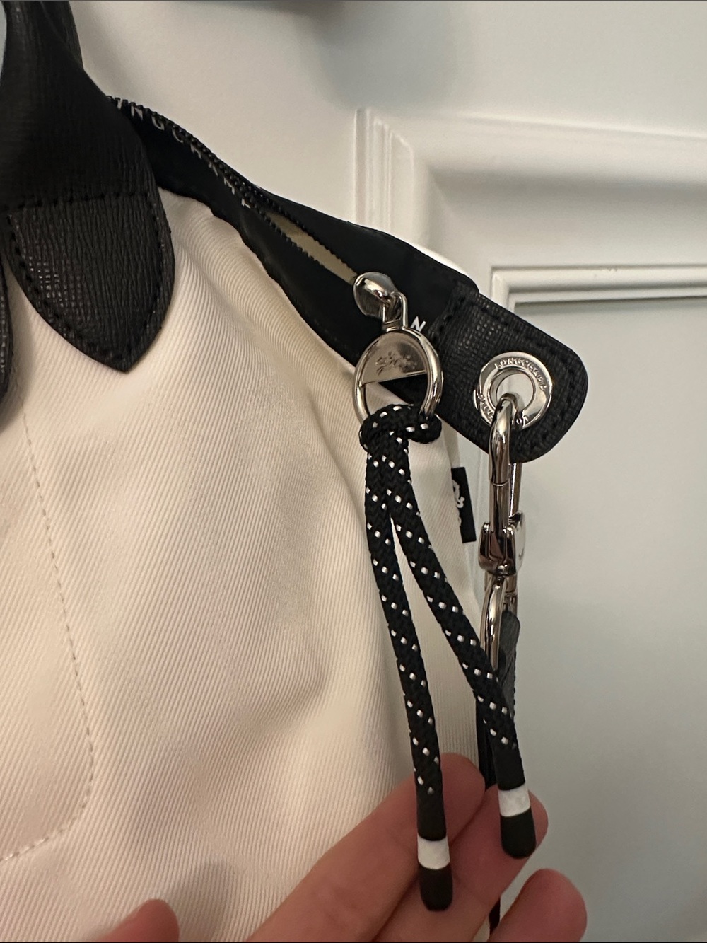 Longchamp Le Pliage Energy White Top Handle Bag with Black Leather Trim - Picture 2 of 8